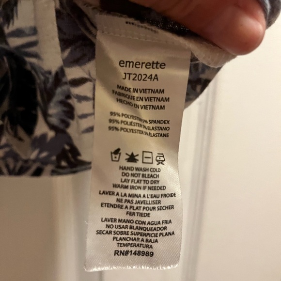 Women's Short Sleeve Tropical Print Tee - Blue and Gray - Picture 3 of 5